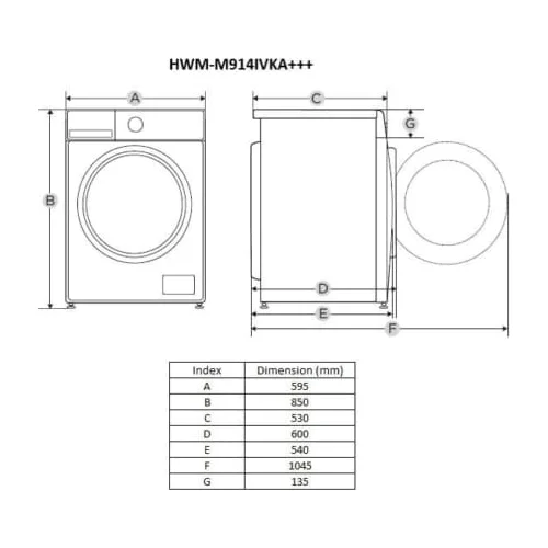 Heinner HWM-M914IVKA+++ 9 kg, 1400 aps./min image 2