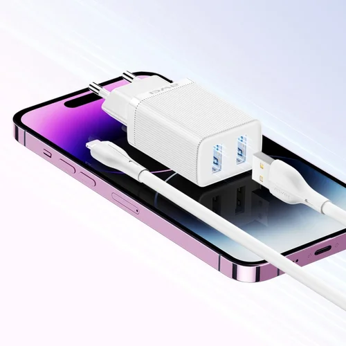 Awei C15L-EU įkroviklis 10W, 2x USB-A, Lightning kabelis, Baltas image 2