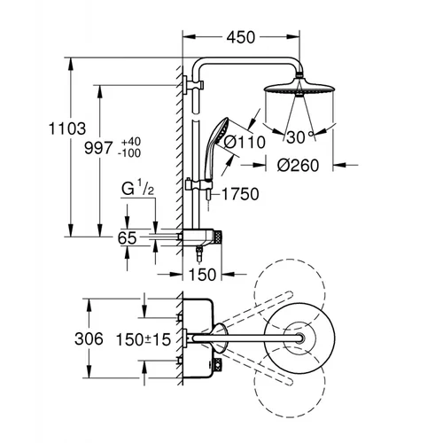 Grohe Euphoria SmartControl System 260 Mono termostatinė dušo sistema image 2