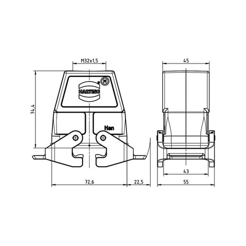 Harting HAN 10B serijos HC M32 viršutinis įvadas image 2