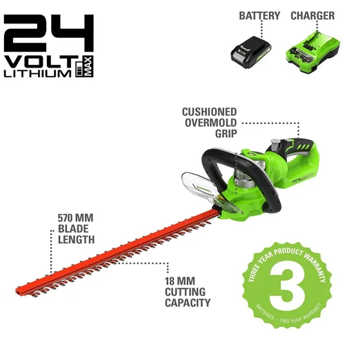 GREENWORKS G24HT57K2 Gyvatvorių genėtuvas 57 cm (24V, 2Ah, kroviklis) image 2