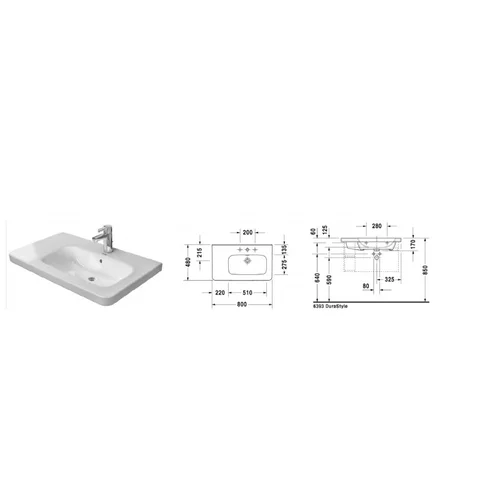 Praustuvas Duravit DuraStyle 80 cm dešinės pusės, 2326800000 image 2