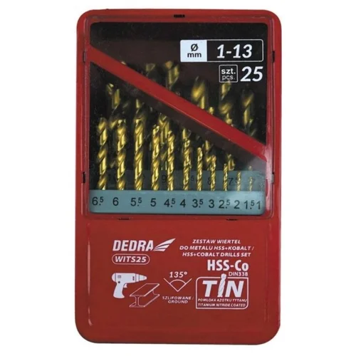 Dedra WITS25 HSS+Kobalto+TiN metalo grąžtų komplektas, 135°, 25 vnt image 1