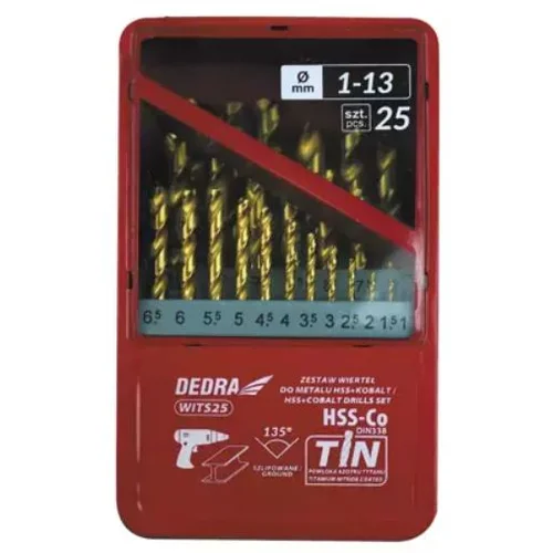 Dedra WITS25 HSS+Kobalto+TiN metalo grąžtų komplektas, 135°, 25 vnt image 2