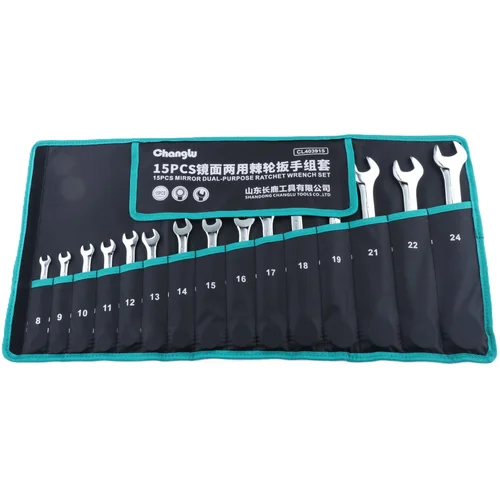 CHANGLU TOOLS Kombinuotų raktų su terkšle rinkinys 15vnt (8–24 mm) image 2