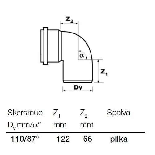 Wavin Optima vidaus kanalizacijos alkūnė Ø110 mm, 87° image 2