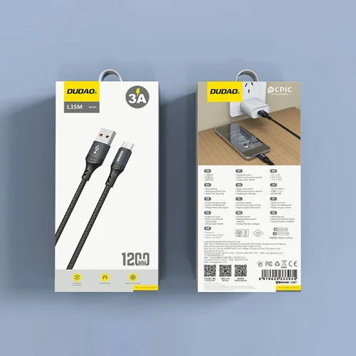 Dudao L3SM USB-A į MicroUSB kabelis 1,2 m Juodas image 2