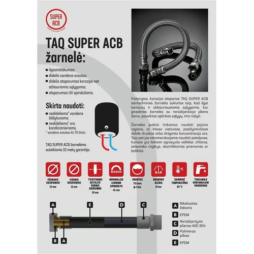 Tucai SUPER ACB santechninė žarnelė, V1/2-V1/2, 80 cm image 2
