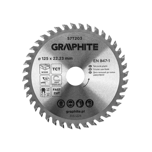 GRAPHITE Medžio pjovimo diskas su HM antgaliais 125 x 22,23 mm, 40 dantų image 1