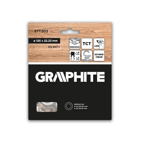 GRAPHITE Medžio pjovimo diskas su HM antgaliais 125 x 22,23 mm, 40 dantų image 2