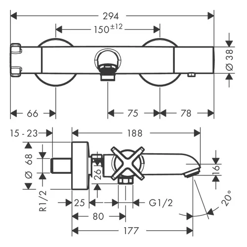 Hansgrohe AXOR Citterio E 36140000 Vonios maišytuvas, 177 mm iškyša image 2