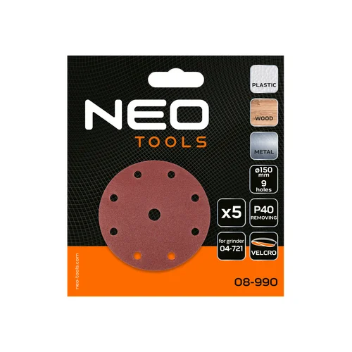 NEO TOOLS 04-721 150 mm šlifavimo diskai P40, 5 vnt. image 2