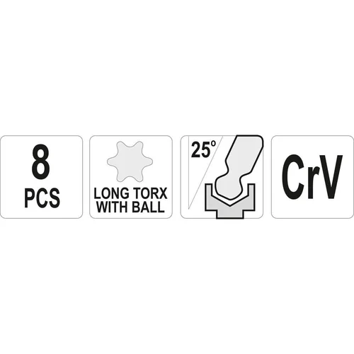 YATO L tipo TORX trumpų raktų rinkinys 8vnt T9–T50 image 3