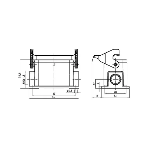 Harting HAN 10B paviršinis korpusas M20, 1 svirtis image 2