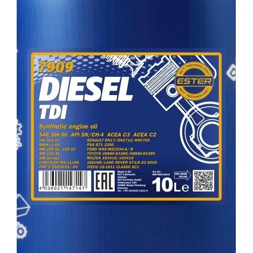 Mannol Diesel TDI automobilio variklio tepalas, 5W-30, 10 L image 2