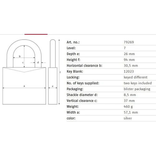 Spyna Abus 79269, sidabro, 94 mm x 57 mm image 2
