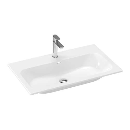 Keraminis praustuvas Chrome Slim 70, su skyle maišytuvui ir perpildymui, Baltas image 1