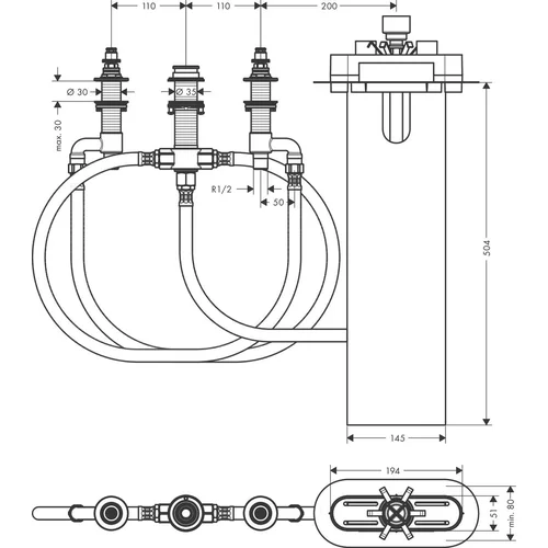Hansgrohe 13440180 Pagrindinis komplektas 4 skylių vonios maišytuvui image 2