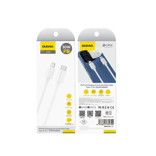 Dudao L4X USB-C į Lightning kabelis 1,2 m, Baltas, 30 W image 2