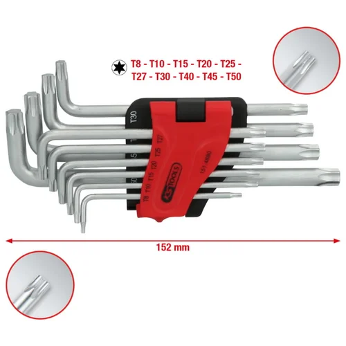KS Tools L-raktų TORX komplektas T8–T50, 10vnt, ilgi image 3