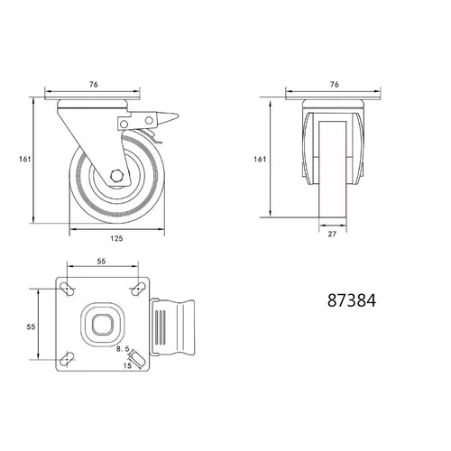 Vorel ratukas vežimėliui, guminis, d-125mm, 100 kg image 2