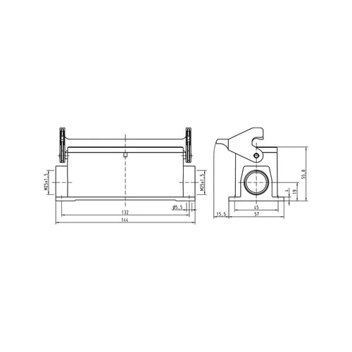Harting HAN 24B paviršinis korpusas, 2x M25, 1 svirtis image 2