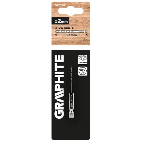 GRAPHITE 54T576 Hex 2,0 mm medienos grąžtas 69 mm image 2