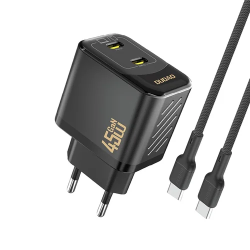 Dudao A28PC GaN 45W įkroviklis 2x USB-C Kabelis 1.0m Juodas image 1