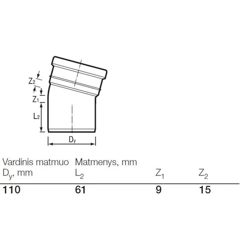 Wavin Lauko kanalizacijos alkūnė, Ø 110 mm, 22° image 2