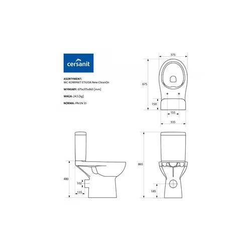 CERSANIT Etiuda Pastatomi klozetai 48 cm sėdynė image 3