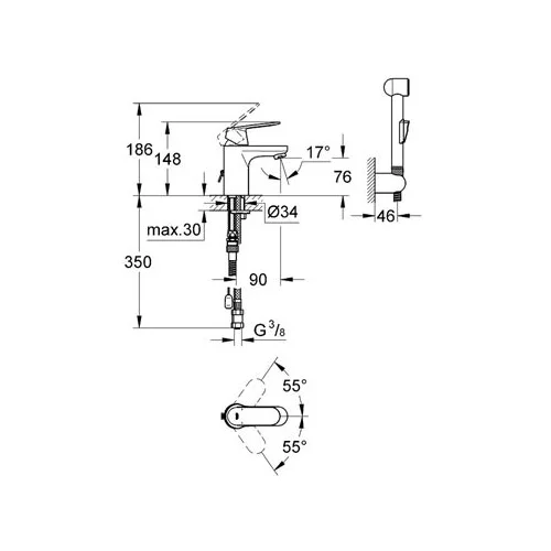 Grohe Eurosmart Cosmopolitan praustuvo maišytuvas su bide dušeliu chromas 23125000 image 2