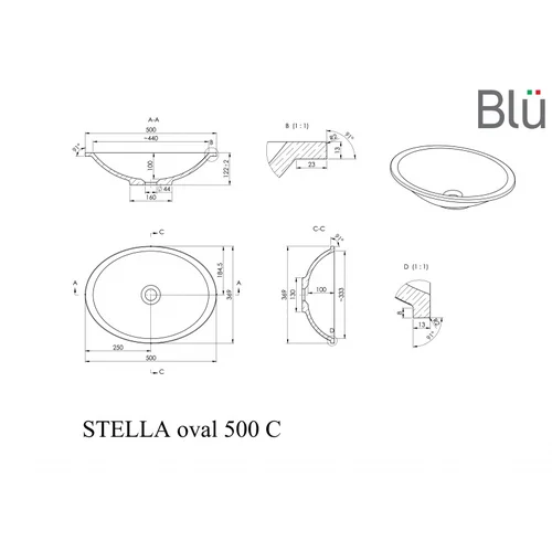 BLU STELLA OVAL 500 Praustuvas Akmens masė 500x369 mm image 3