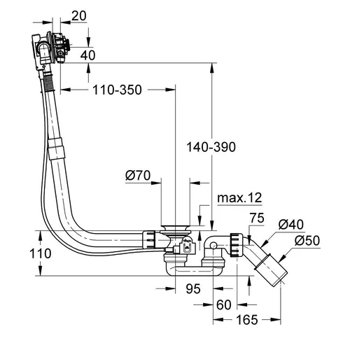 GROHE Talentofill prailgintas vonios sifonas su pripildymo funkcija, be dangtelio image 2