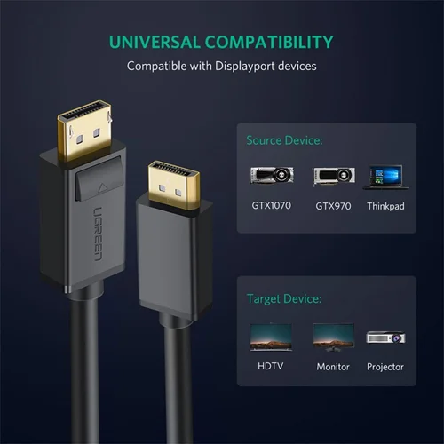 Ugreen DP102 DisplayPort į DisplayPort kabelis 2 m Juodas image 3
