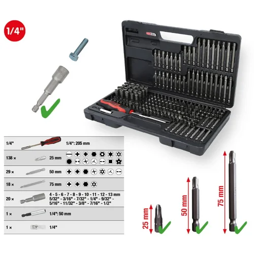 KS Tools Antgalių komplektas 1/4", 208 vnt image 3