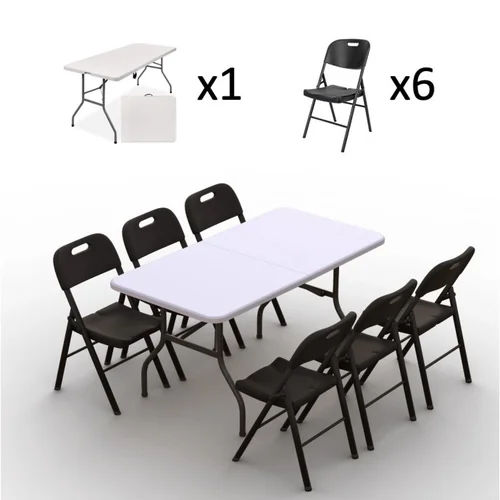 Sulankstomų baldų komplektas: stalas 150x70 cm, 6 kėdės Premium juodos image 2