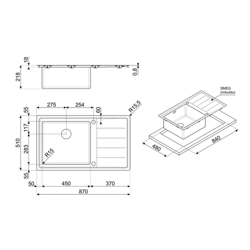 Smeg LFTG861D Nerūdijančio plieno plautuvė image 2