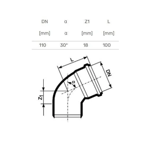 Magnaplast HTplus vidaus kanalizacijos alkūnė Ø 110 mm 30° image 2