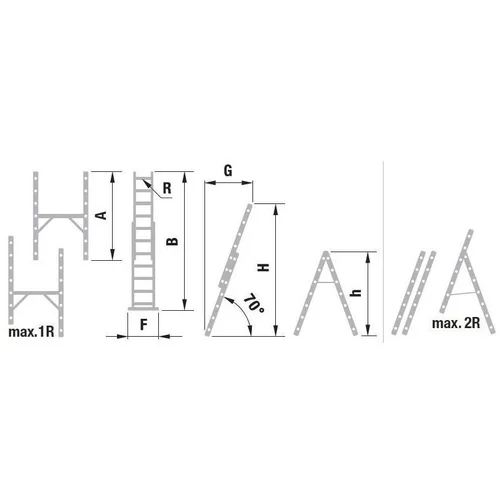 EUROSTYL aliuminės kopėčios-darbinė aikštelė, 2 dalių, 34/104 cm platforma image 2