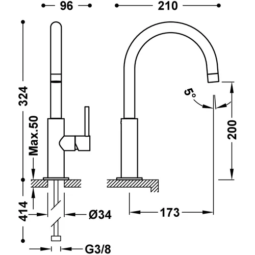 Tres Study Exclusive lenktas aukštas praustuvo maišytuvas Chromo image 3