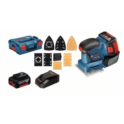 Bosch GSS 18V-10 akumuliatorinis vibracinis šlifuoklis, 2×5Ah, lagaminas ir priedai image 1