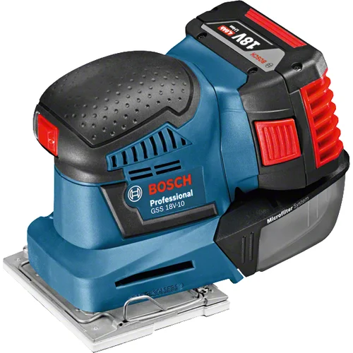 Bosch GSS 18V-10 akumuliatorinis vibracinis šlifuoklis, 2×5Ah, lagaminas ir priedai image 2