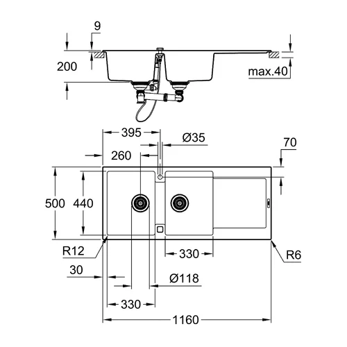 Grohe K500 31647AP0 Virtuvės plautuvė 1160x500 image 3