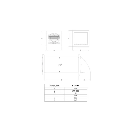 EUROPLAST E-EXTRA Sieninis rekuperatorius 100mm su laidu ir jungikliu image 2
