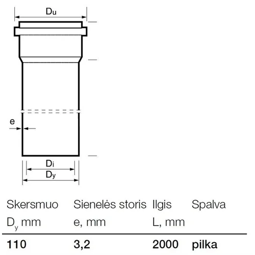 Wavin vidaus kanalizacijos PVC vamzdis Ø 110 mm, 2 m image 2