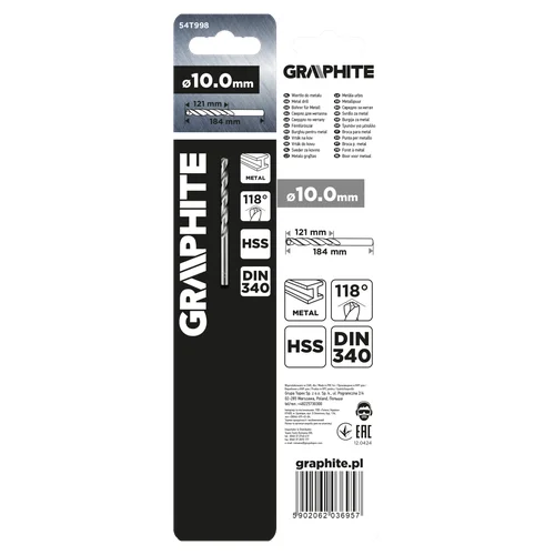 GRAPHITE HSS grąžtas DIN 340, prailgintas, 10 mm image 2