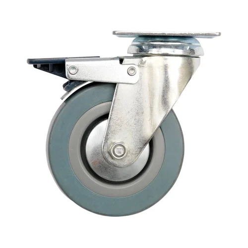 Vorel ratukas vežimėliui guminis pilkas Ø100mm, 45kg, su stabdžiu image 1