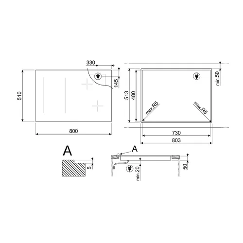 SMEG SI1M4844D Įmontuojama 80 cm indukcinė kaitlentė image 2
