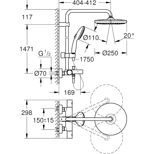 GROHE Vitalio Start System 250 viršutinė termostatinė dušo vonios sistema image 3