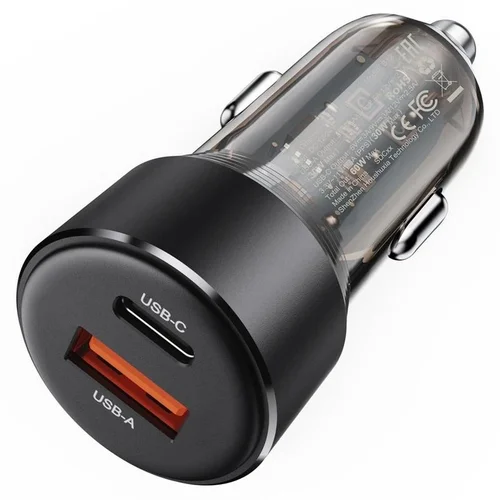 Acefast B12 automobilinis įkroviklis 60W USB-C/USB-A, juodas image 1